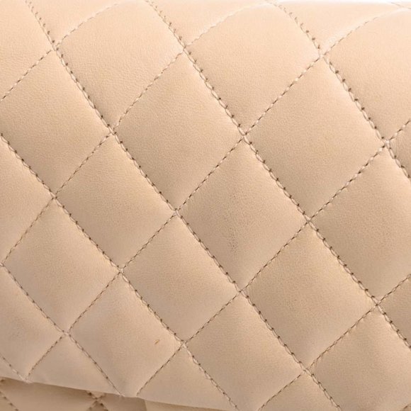 CHANEL Leather Matelasse Coco Mark W Flap Chain Shoulder Bag Beige Women's - Picture 9 of 10